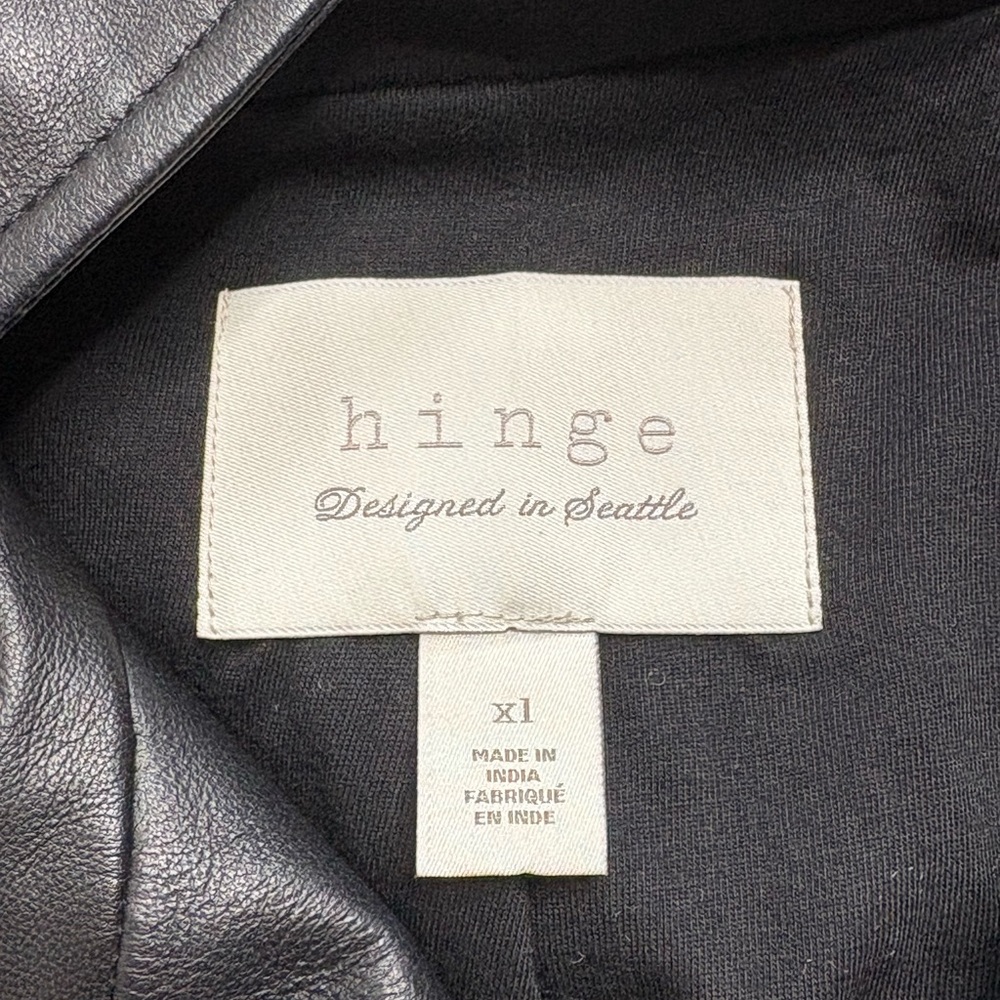 Hinge Black Leather Hooded Moto Jacket Asymmetrical Zip - Picture 6 of 9